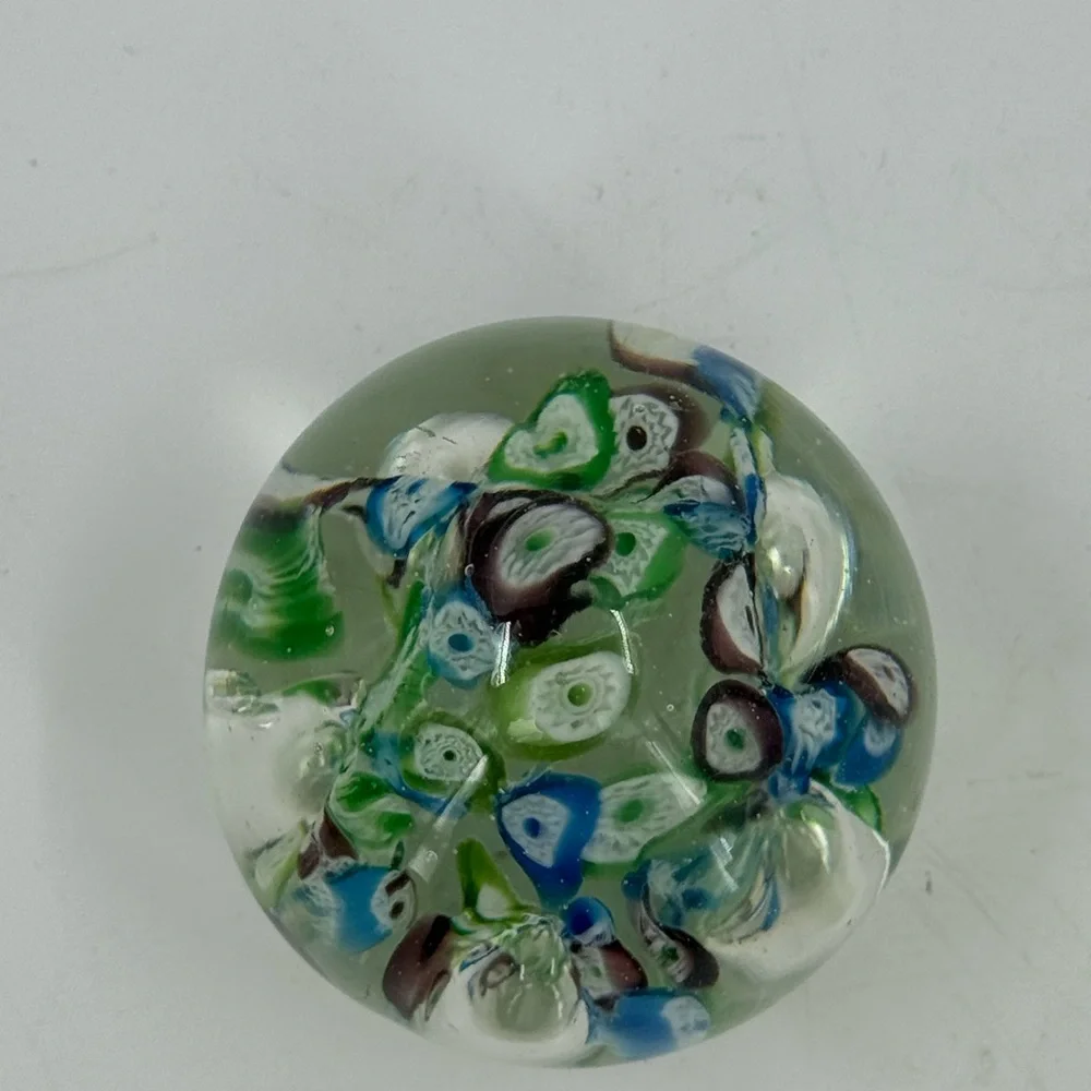 Art Glass Globe Paperweight Pink & Blue‎ Base 3” 14 Ounce Vintage